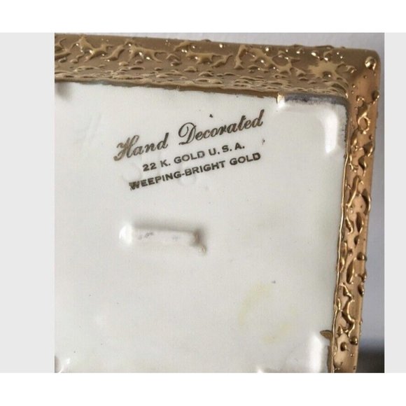 Weeping Gold Hand Decorated 22K Gold USA Square Trinket/Treasure/Candy Dish Lid - Picture 7 of 9